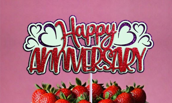 Happy Anniversary Hearts Cake Topper SVG